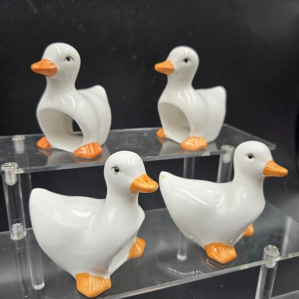 Vintage‎ Cottagecore Ceramic Goose Napkin Ring Holders Genuine Bone China Set 4